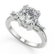 Maggie Baguette Accents 3 Stone Round Cut Double Prong Ring - Nivetta